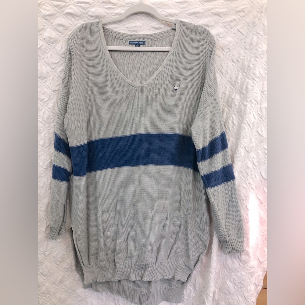 Southern Shirt Co. Relaxed Cotton Sweater Gray + Blue sz. Small